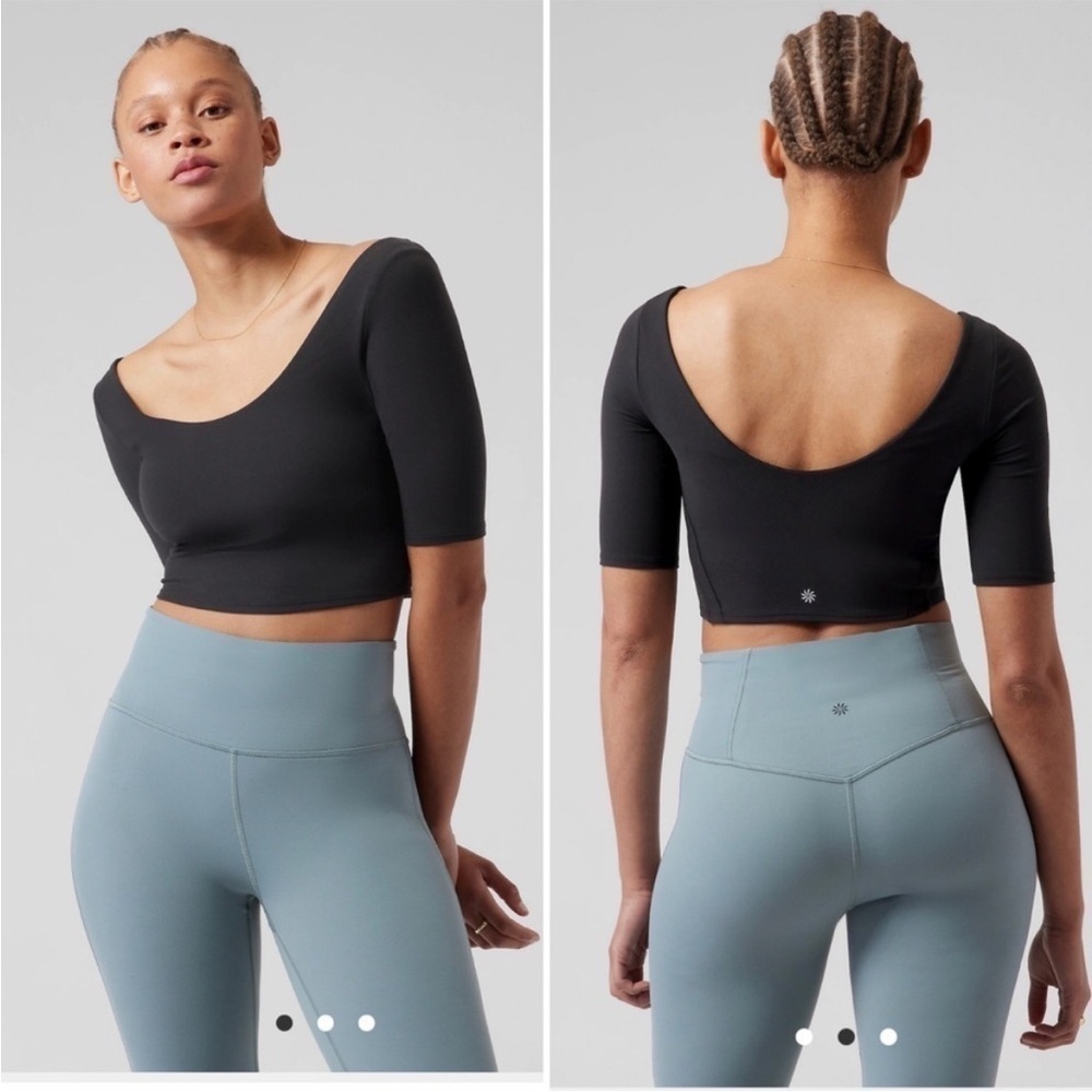 Athleta Exhilarate Short Sleeve Black Bra Crop Top, XS